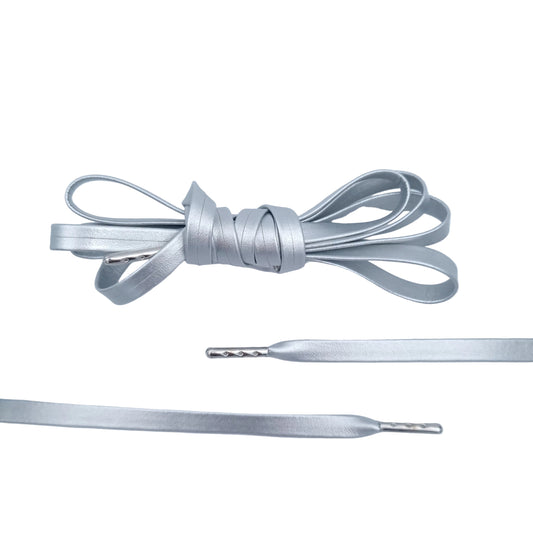 Silver luxury leather shoelaces