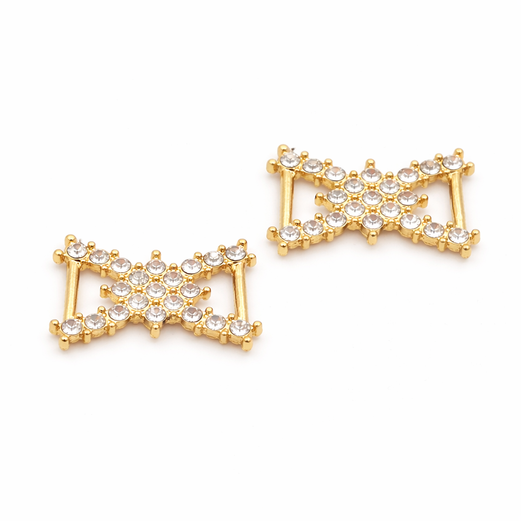 Goldene Strass-Schleife mit funkelnden Steinen als stylisches Fashion-Accessoire – 1 Paar