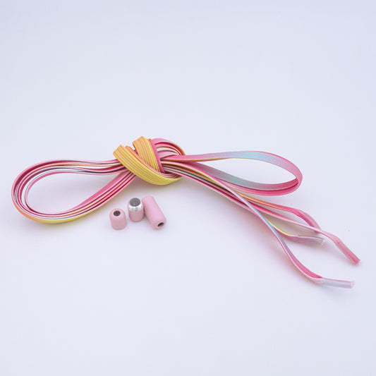 Elastische Schnürsenkel flach, rosa-gelb, 5 mm