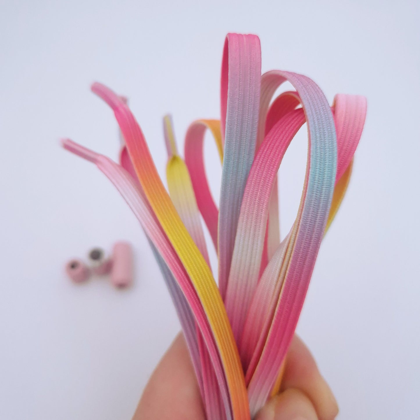 Elastische Schnürsenkel flach, rosa-gelb, 5 mm