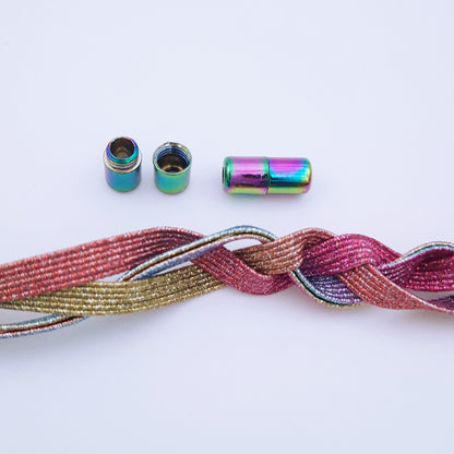 Elastic laces flat, Rainbow glitter, 5 mm