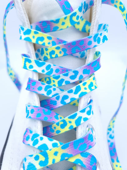 Leopard shoelaces, purple-yellow, 8 mm
